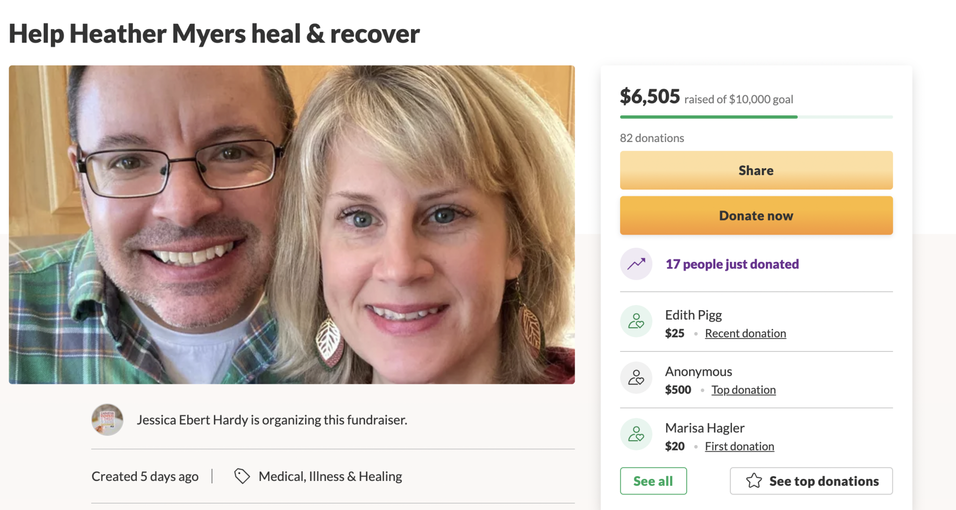 GoFundMe page raises more than $6,500 for Heather Myers and her family